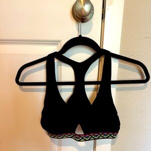 Black racerback swimsuit top with patterned band | S